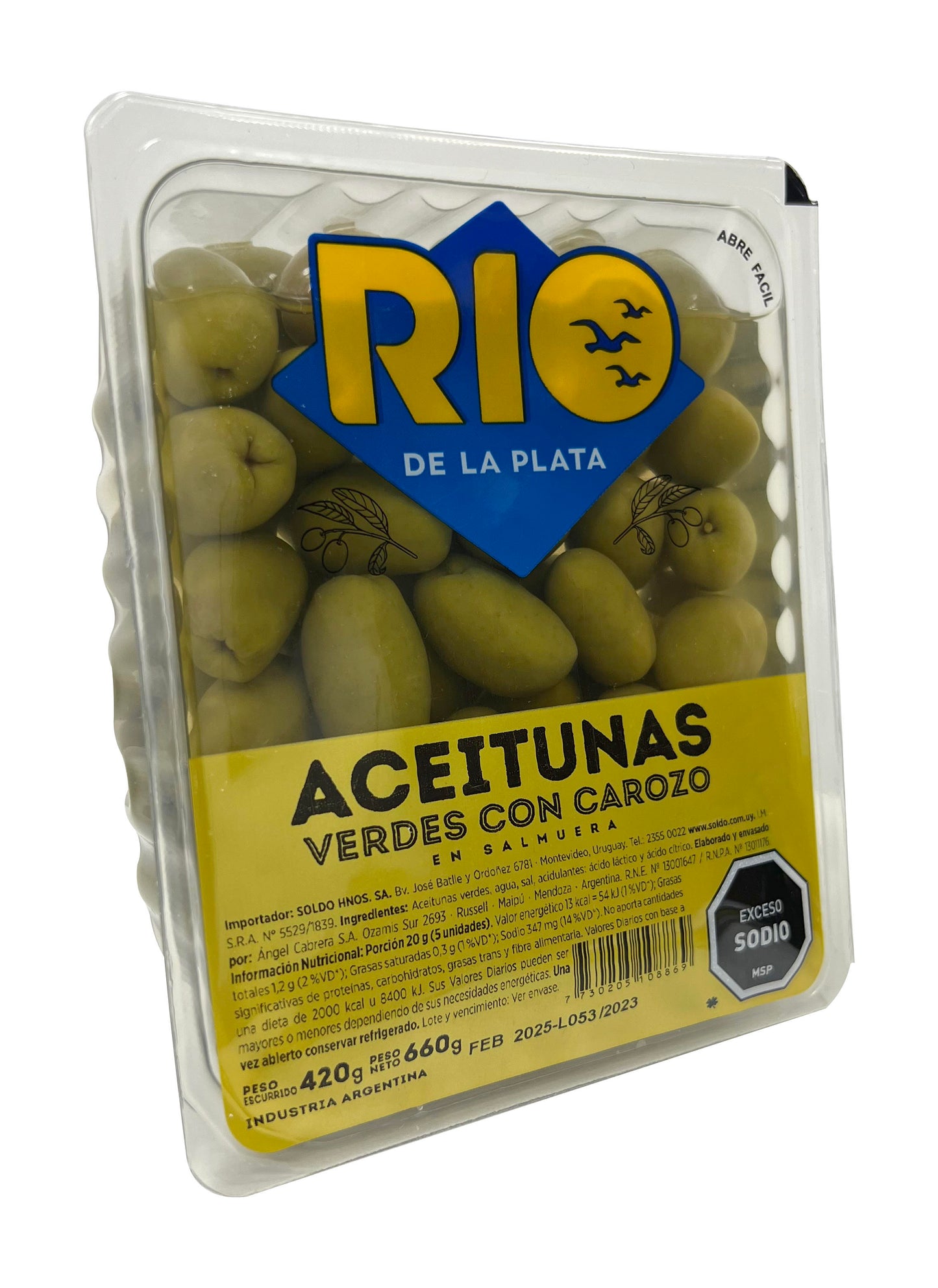 Aceitunas verdes con carozo 660grs. Rio de la Plata