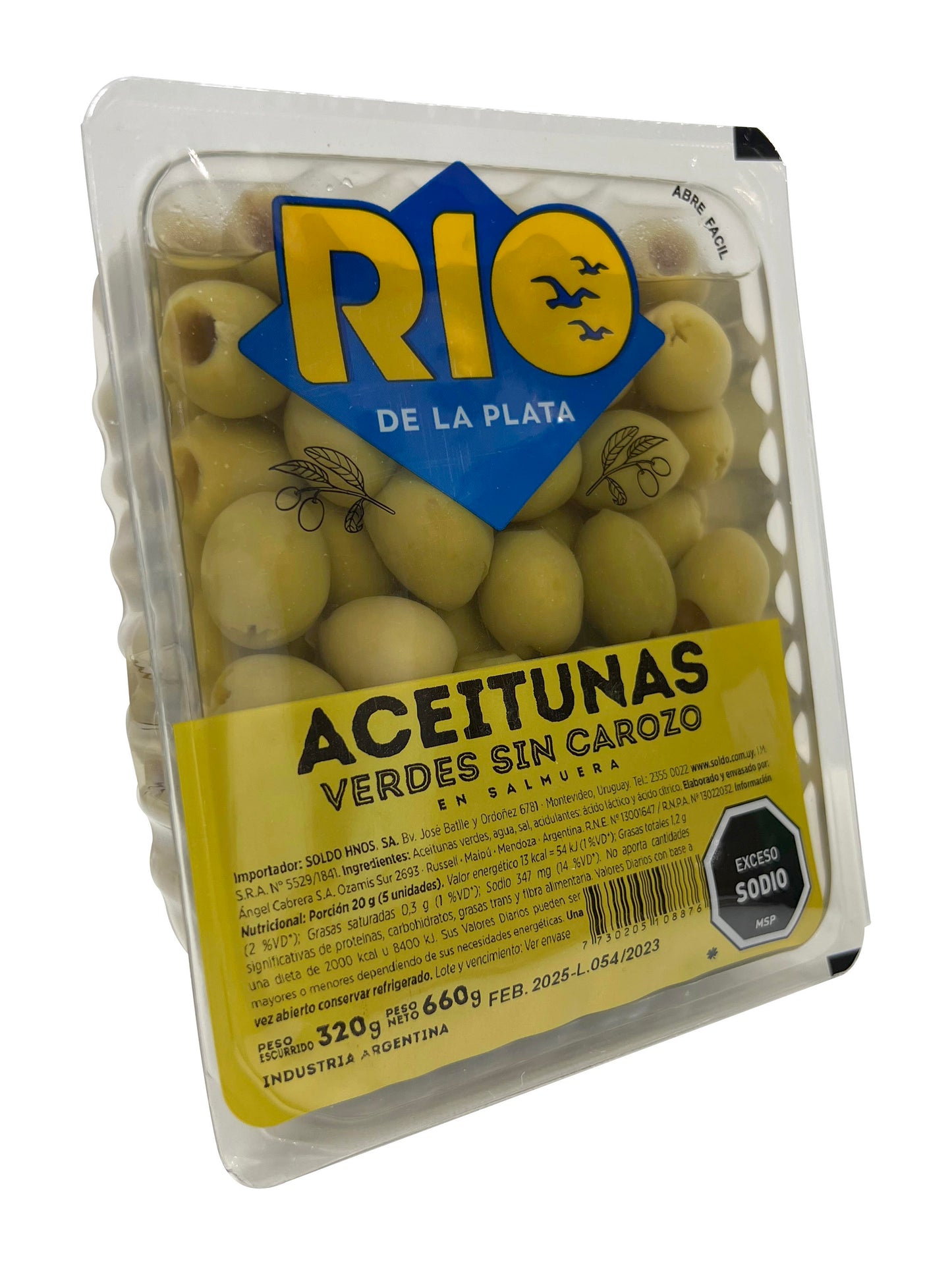 Aceitunas verdes sin carozo 660grs. Rio de la Plata
