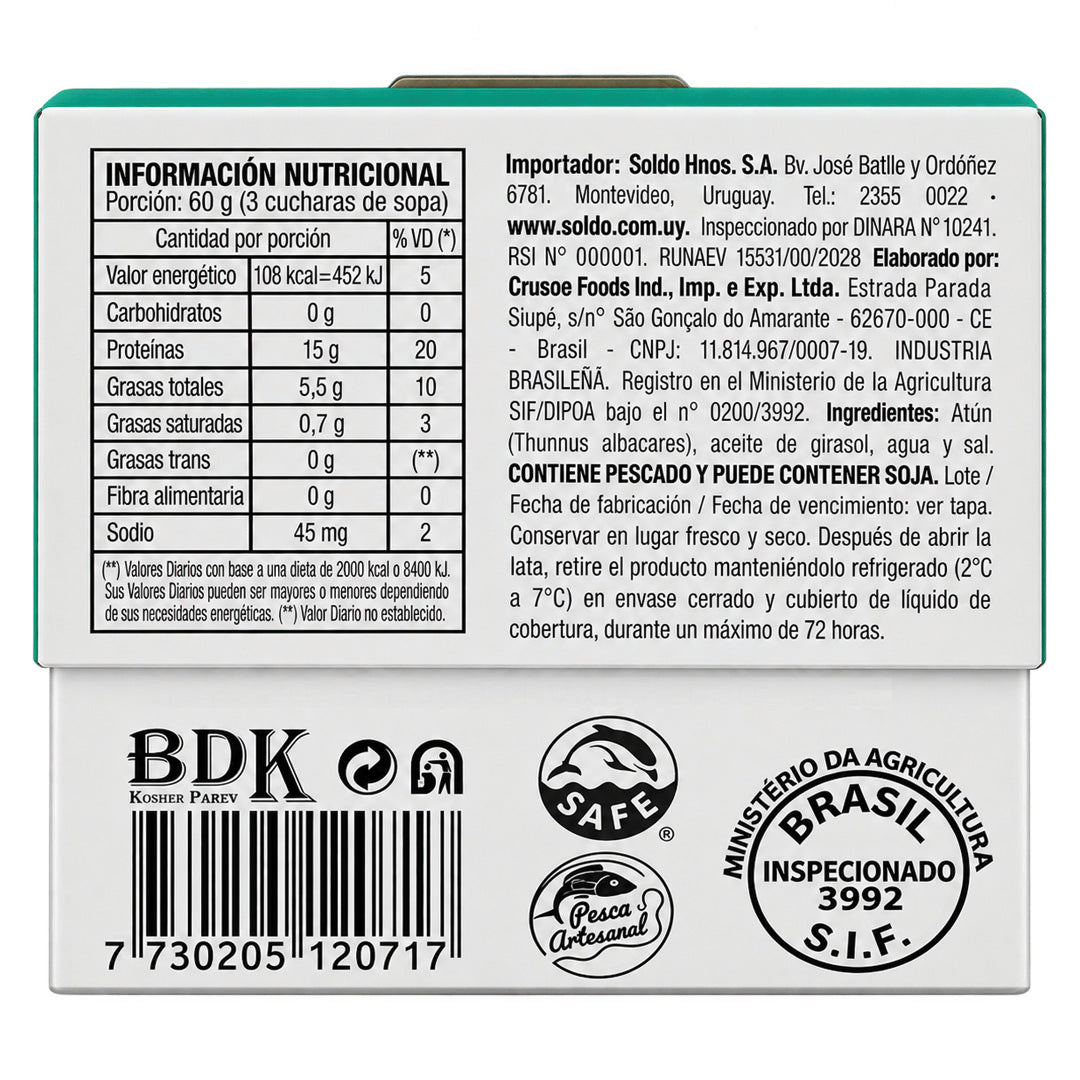 Atún lomitos en aceite bajo en sodio 160 Grs. Río de la Plata