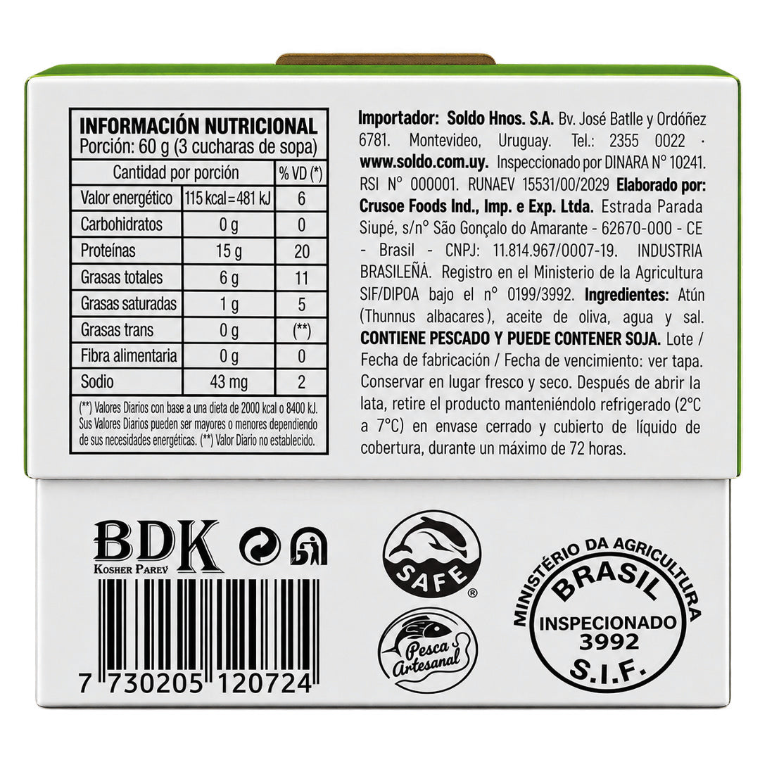 Atún lomitos en aceite oliva bajo en sodio 160 Grs. Río de la Plata