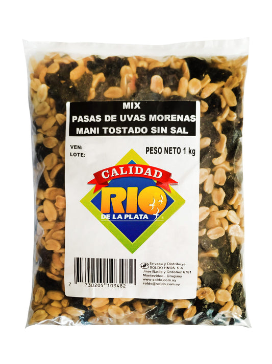 Mix maní sin sal + pasas 1 Kg. Rio de la Plata