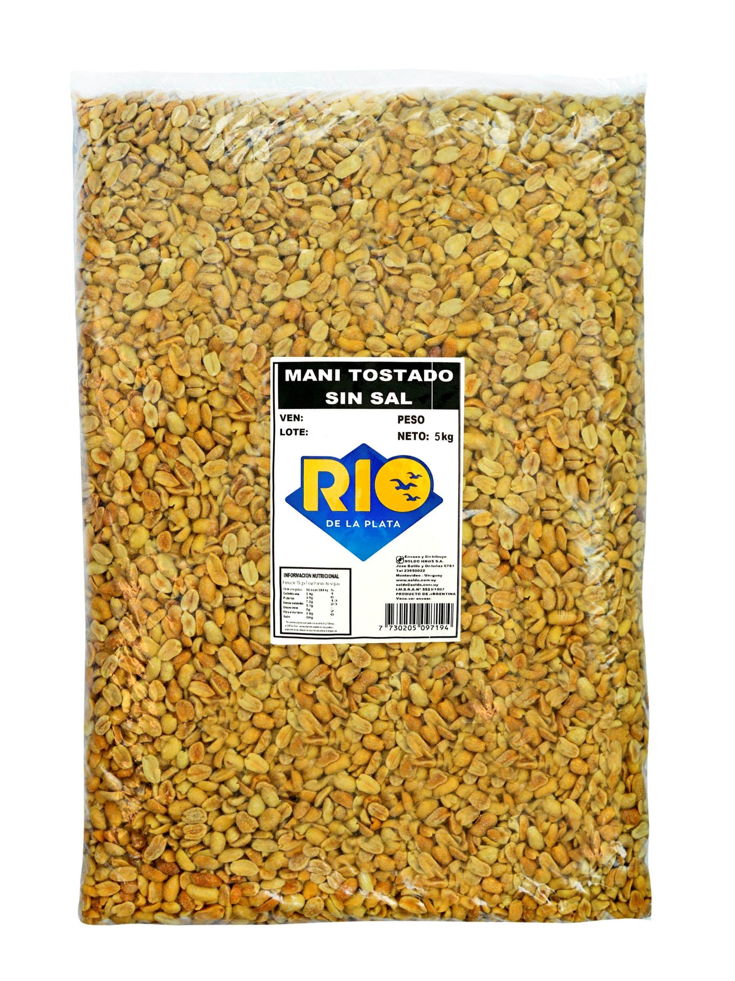 Maní tostado sin sal bolsa 5 Kg. Río de la Plata