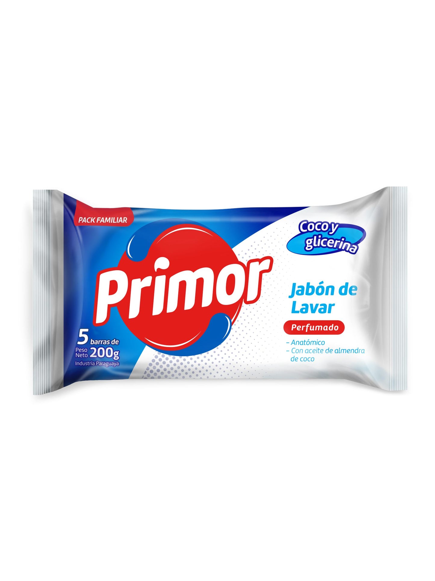 Jabón en barra para lavar con coco y glicerina 200 Grs. Pack x5. Primor