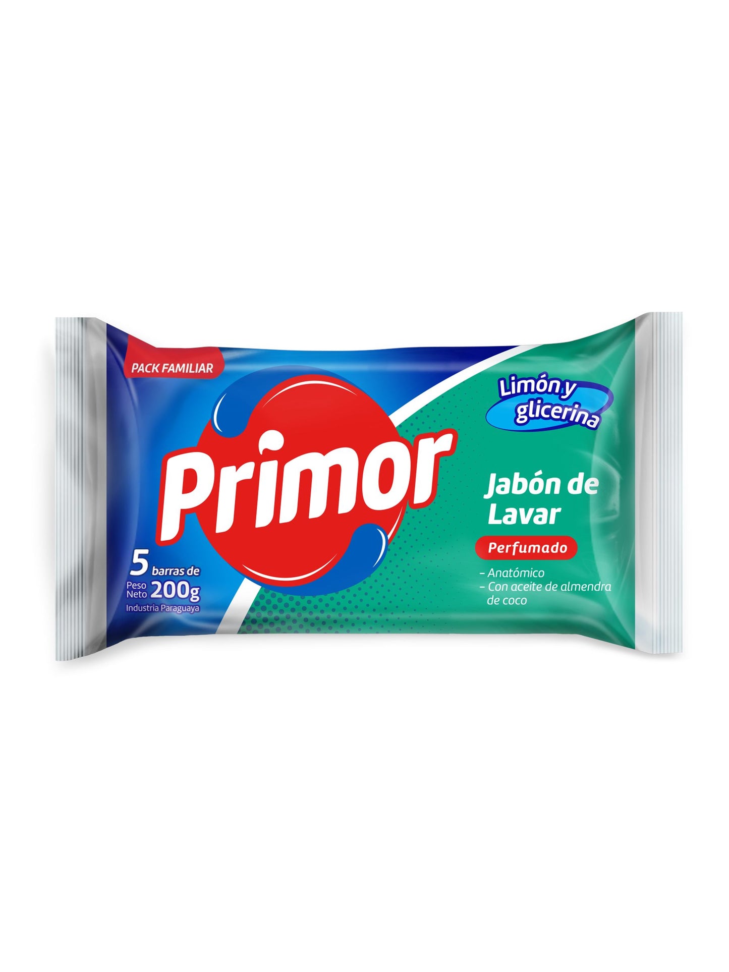 Jabón en barra para lavar limón y glicerina 200 Grs. Pack x5. Primor