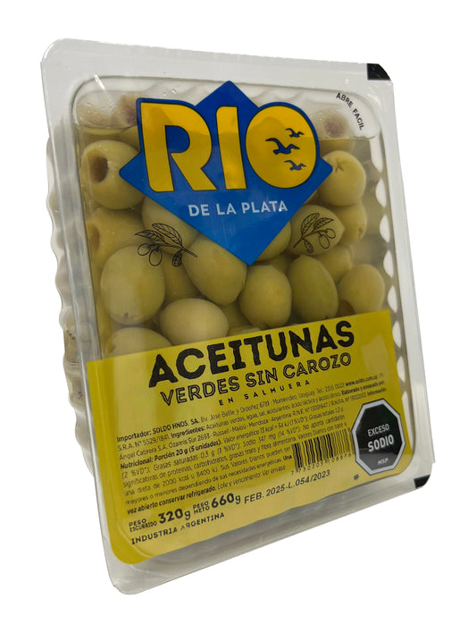 Aceitunas verdes sin carozo 660grs. Rio de la Plata