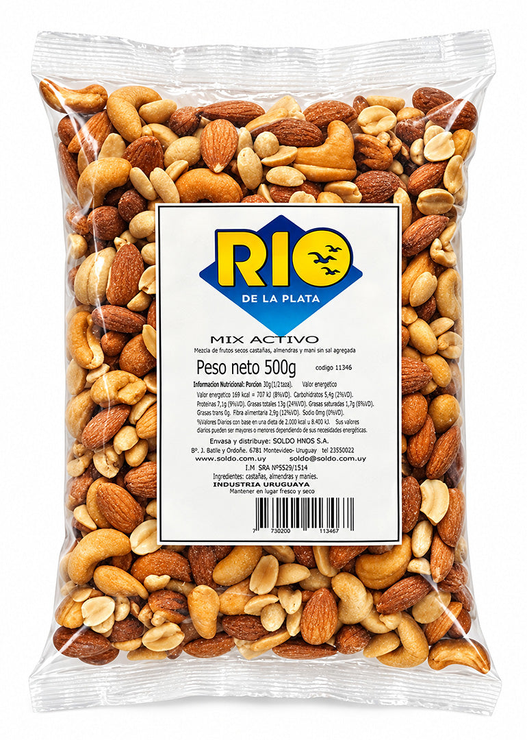 Mix Activo castañas, almendras, maní 500Grs. Río de la Plata