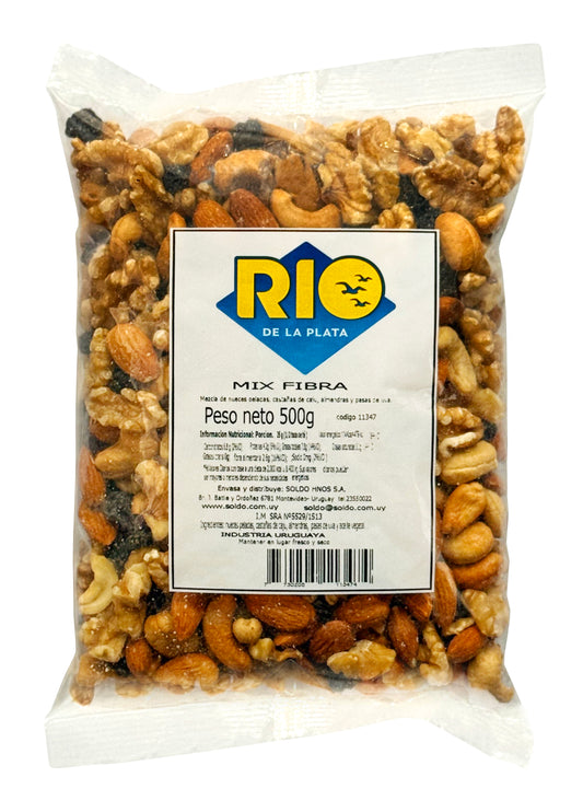 Mix Fibra almendras, nueces, pasas de uva 500Grs. Rio de la Plata