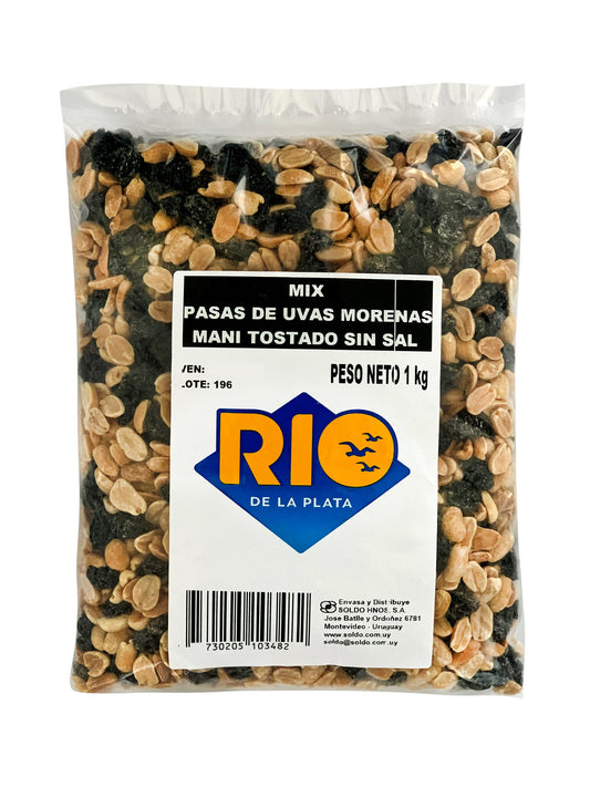 Mix maní con sal + pasas 1 Kg. Rio de la Plata