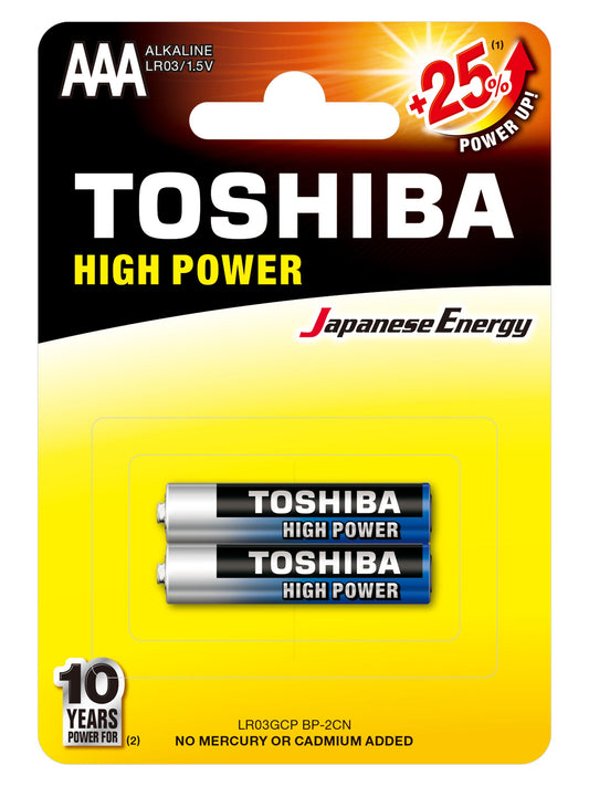 Pilas alcalinas AAA 1.5 V x 2 unidades. Toshiba