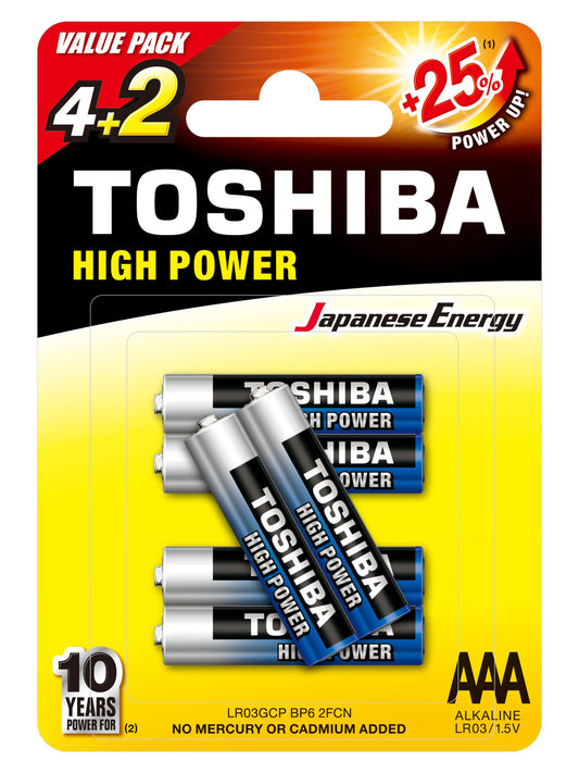 Pilas alcalinas AAA 1.5V 4+2 unidades. Toshiba