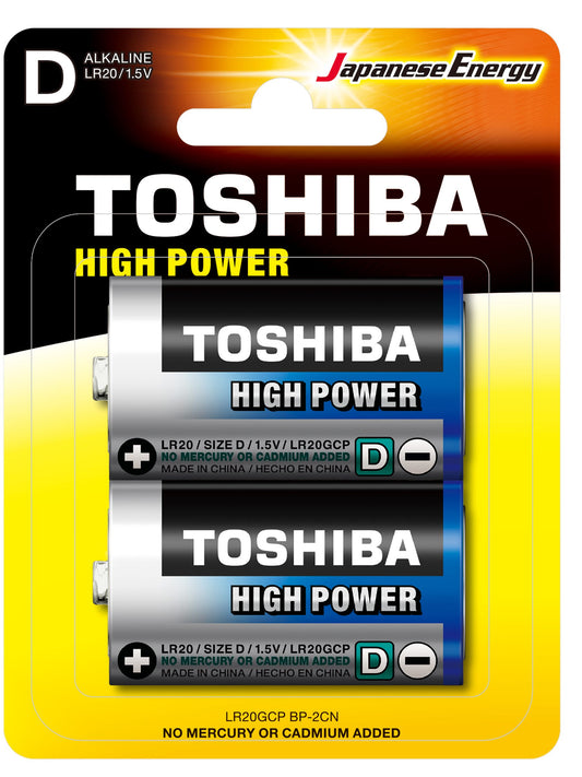 Pilas alcalinas D 1.5V x 2 unidades. Toshiba
