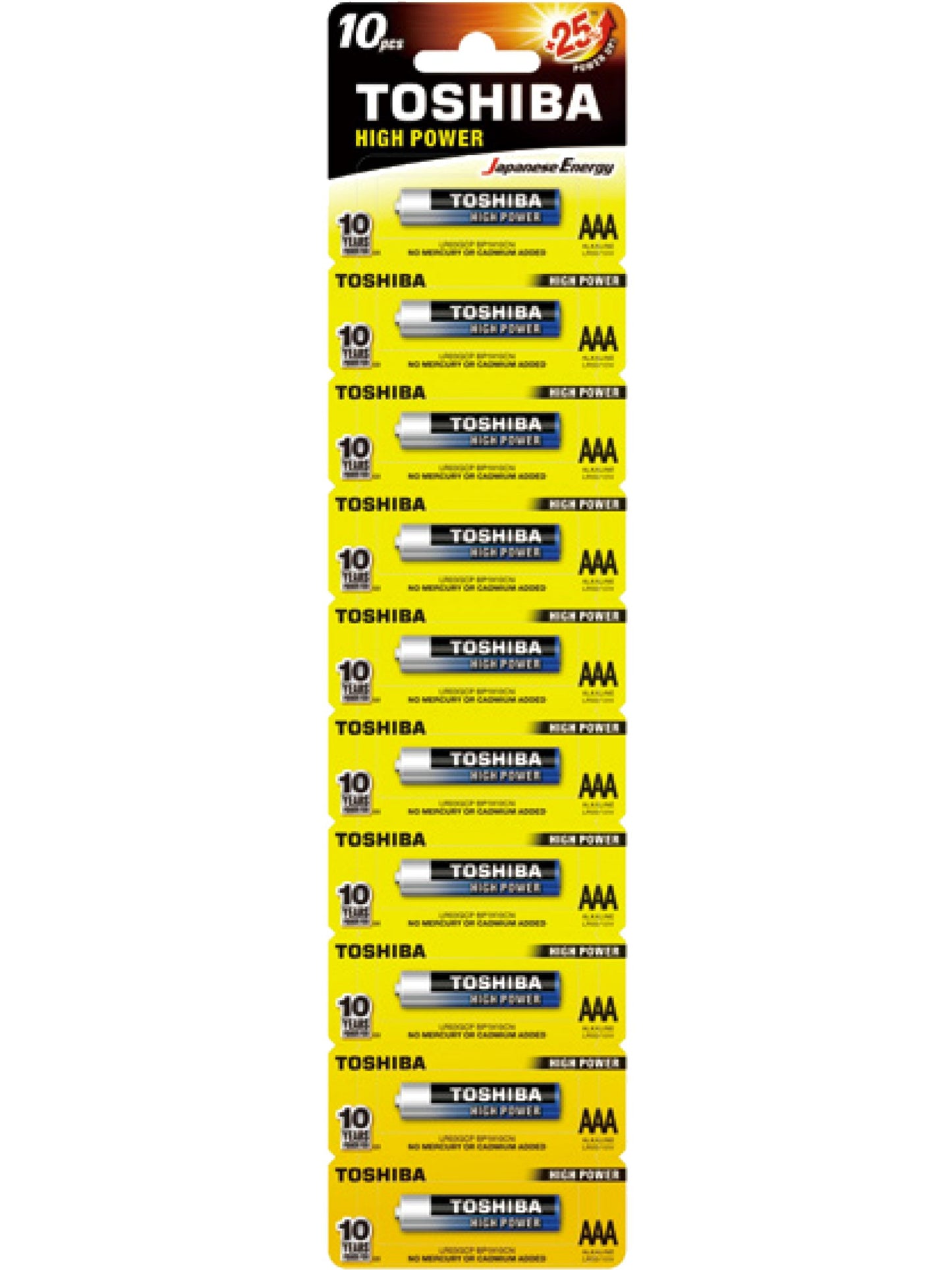 Pilas alcalinas AAA 1.5V x 10 unidades. Toshiba