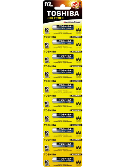 Pilas alcalinas AAA 1.5V x 10 unidades. Toshiba