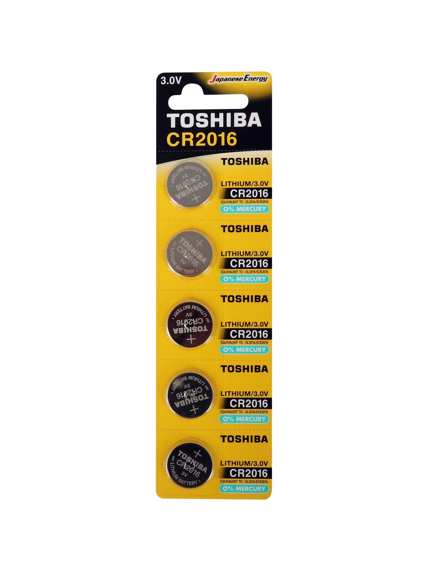 Pila moneda litio 3V CR2016 x 5 unidades. Toshiba