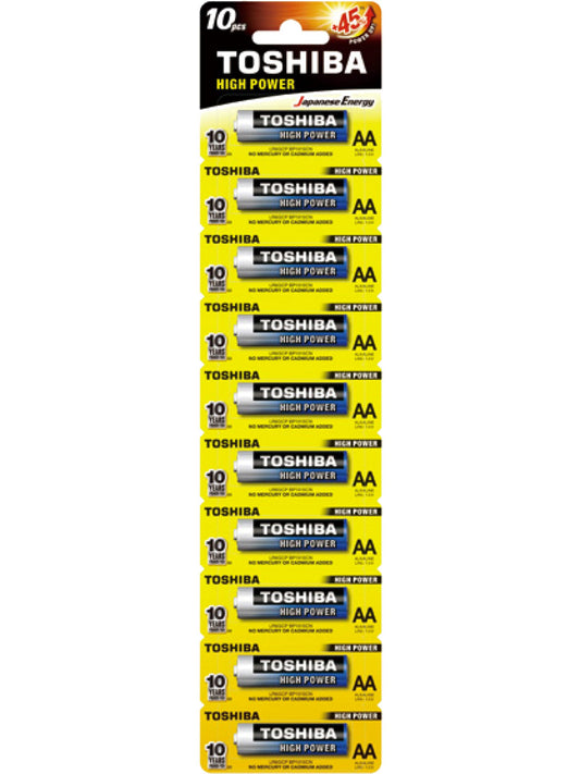 Pilas alcalinas AA 1.5V x 10 unidades. Toshiba