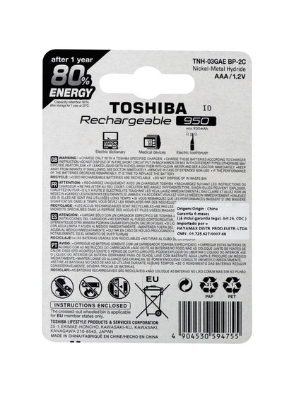 Pilas recargables AAA 1.2V x 2 unidades. Toshiba