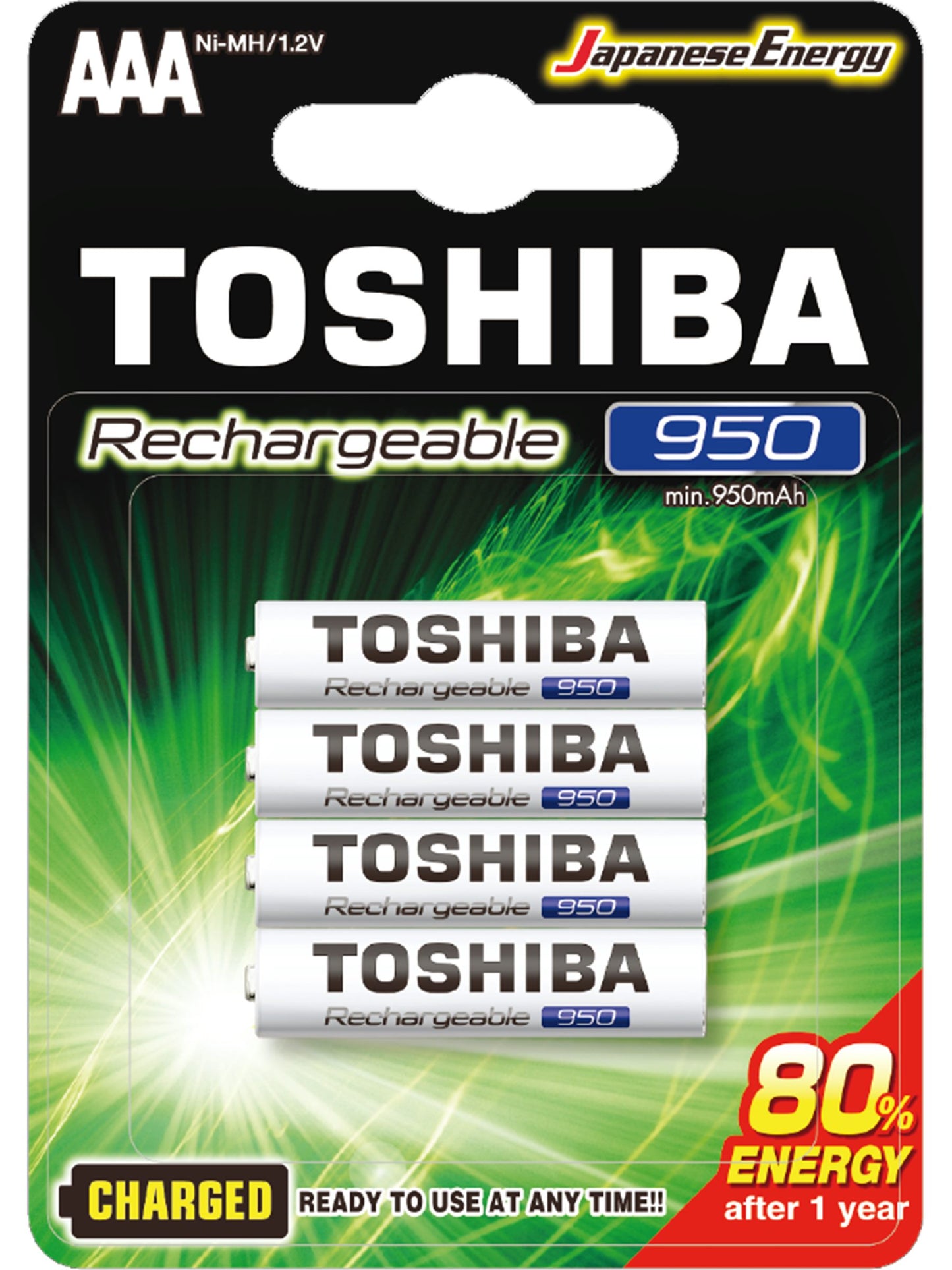 Pilas recargables AAA 1.2V x 4 unidades. Toshiba