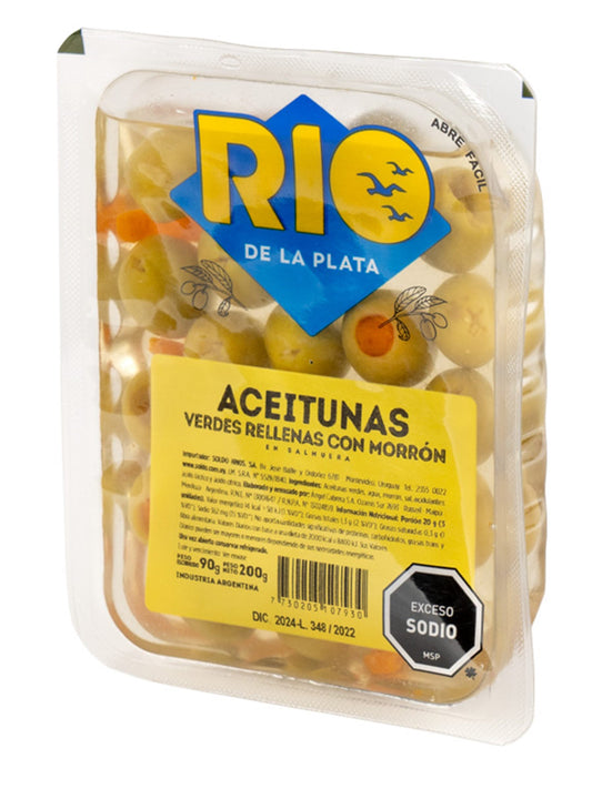 Aceitunas verdes rellenas de morron 200 Grs. Río de la Plata